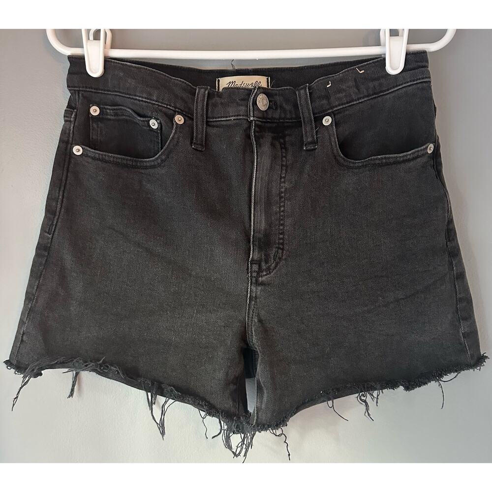 Madewell High Rise Denim Distressed Hem Black Shorts Size 28